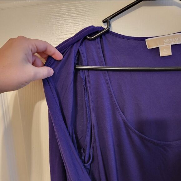 MICHAEL Michael Kors deep purple long-sleeved draping cross-over blouse - Picture 3 of 9